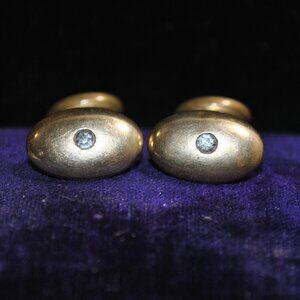 Antique Oval Brass Cufflinks with Paste Glass Stones